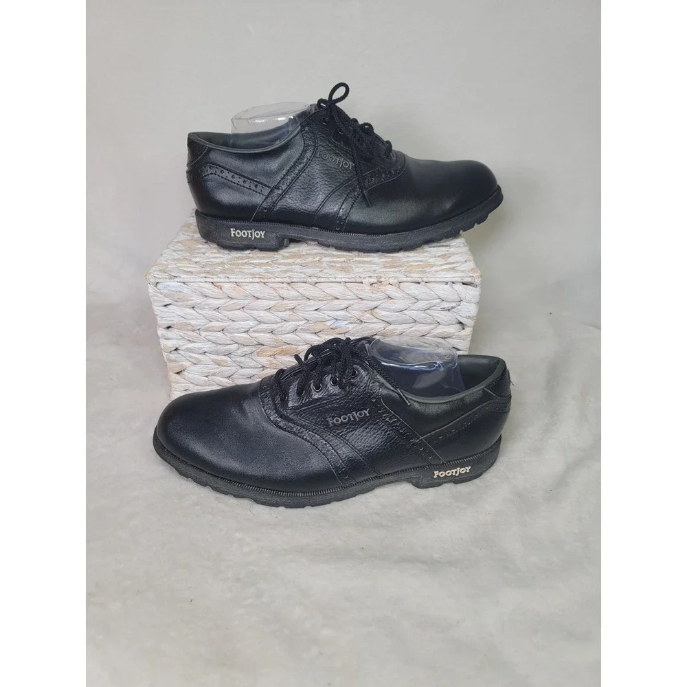 Footjoy GreenJoys Oxford Golf Shoes Spiked Mens 11.5 W Black Saddle Classic